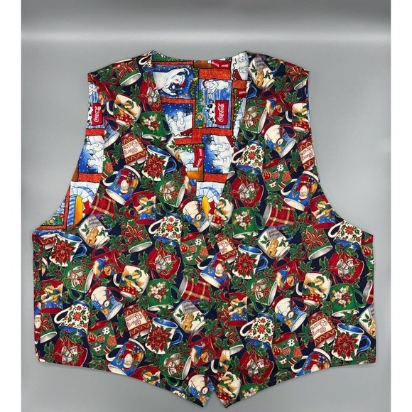 Coca Cola Polar‎ Bear Merry Christmas Waistcoat Vest Reversible Print Size S/M - Picture 11 of 12